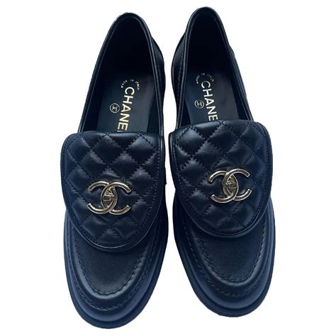 chanel moccasin loafers black.